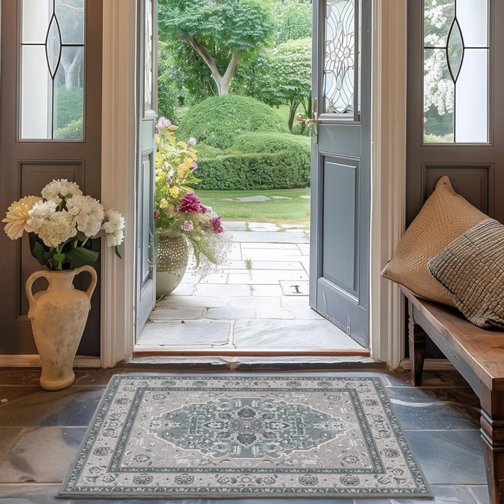 Evergrace NWT 2'x3' Medallion Non-Slip Rug In Steel Gray Rectangle Mat